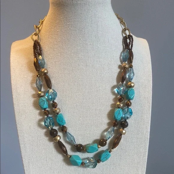 Lia Sophia Blue and Gold Double-Strand Sonora Necklace - Picture 2 of 6